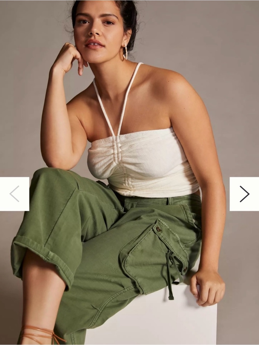 Pilcro by Anthropologie Cream Halter Ruched Crop Top